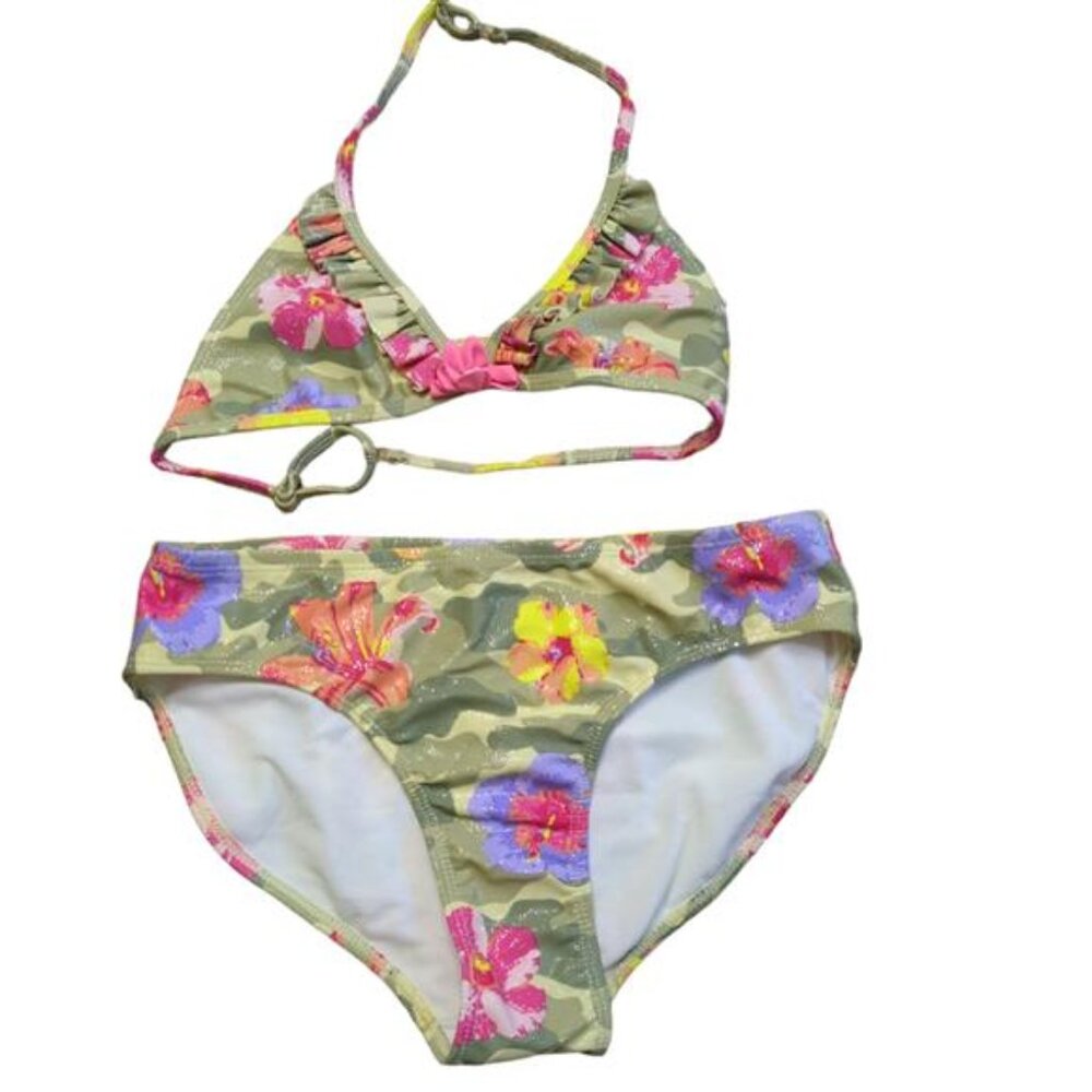 NEW Kate Mack Camo Flower Hawaiian Bikini 2 Piece Swimsuit Girls 16